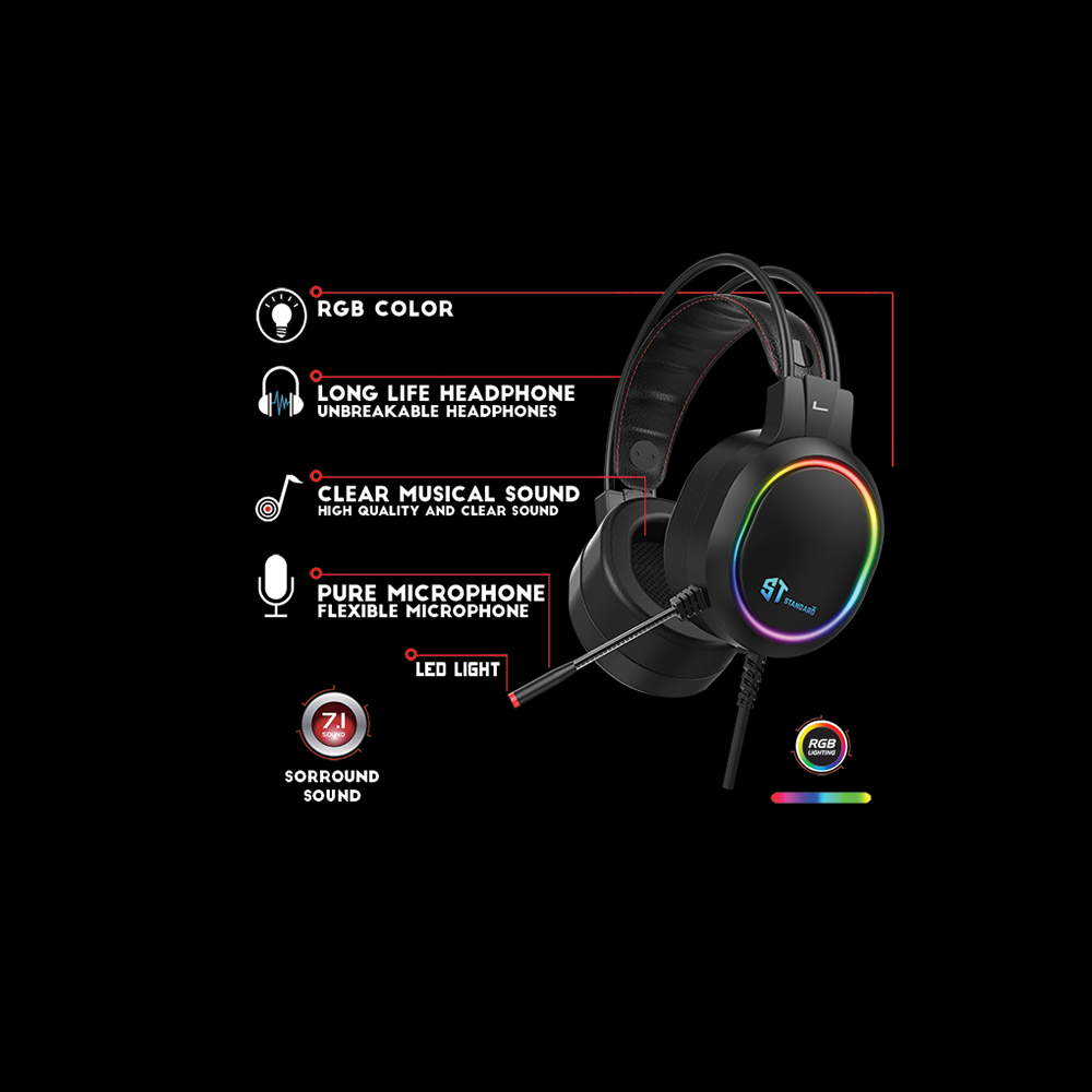 Standard GM-09 Wired RGB Gaming Headphone (USB 7.1)