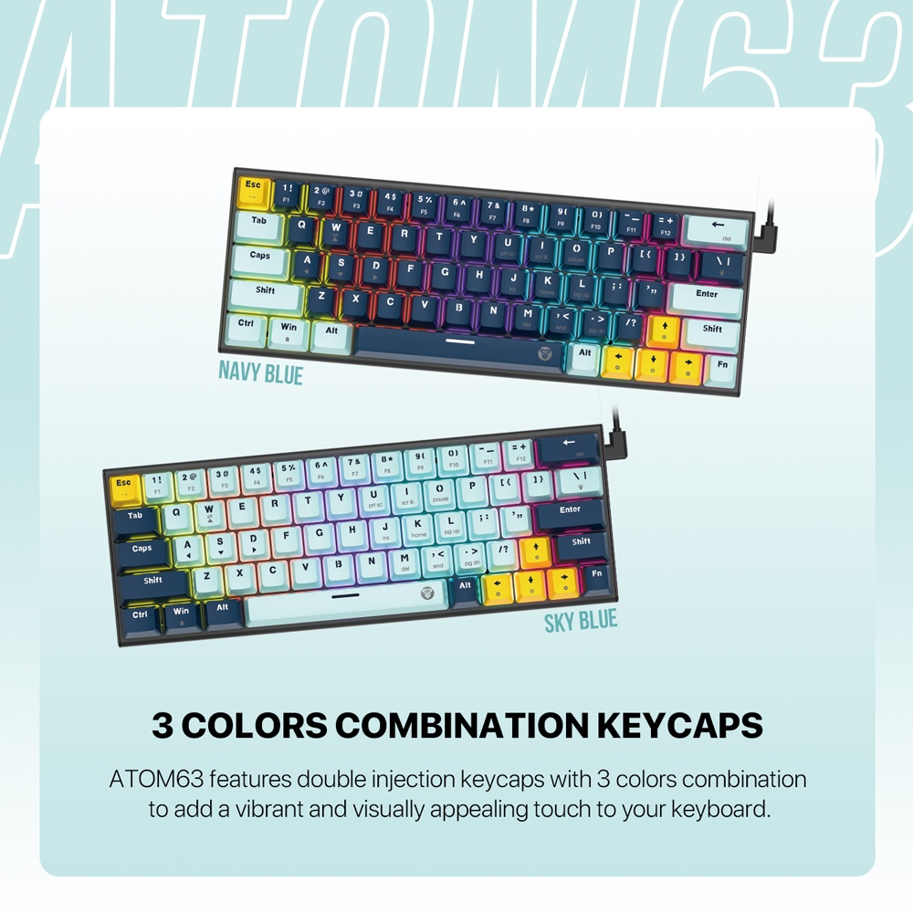 Fantech ATOM 63 MK874v2 Red Switch Wired Mechanical Gaming Keyboard - Sky Blue