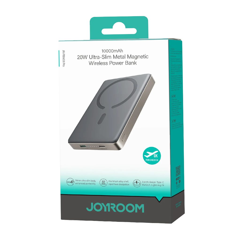 Joyroom JR-PBM08 Pro Ultra Slim Magnetic Wireless Power Bank 10000mAh 20W - Space Grey