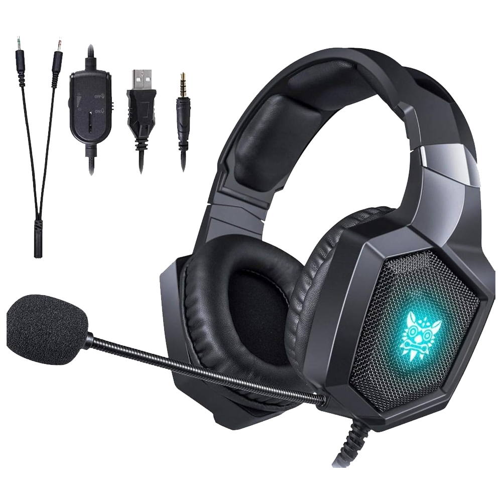 Onikuma K8 RGB Wired Gaming Headphone (One Socket 3.5mm With Converter + USB) - Black