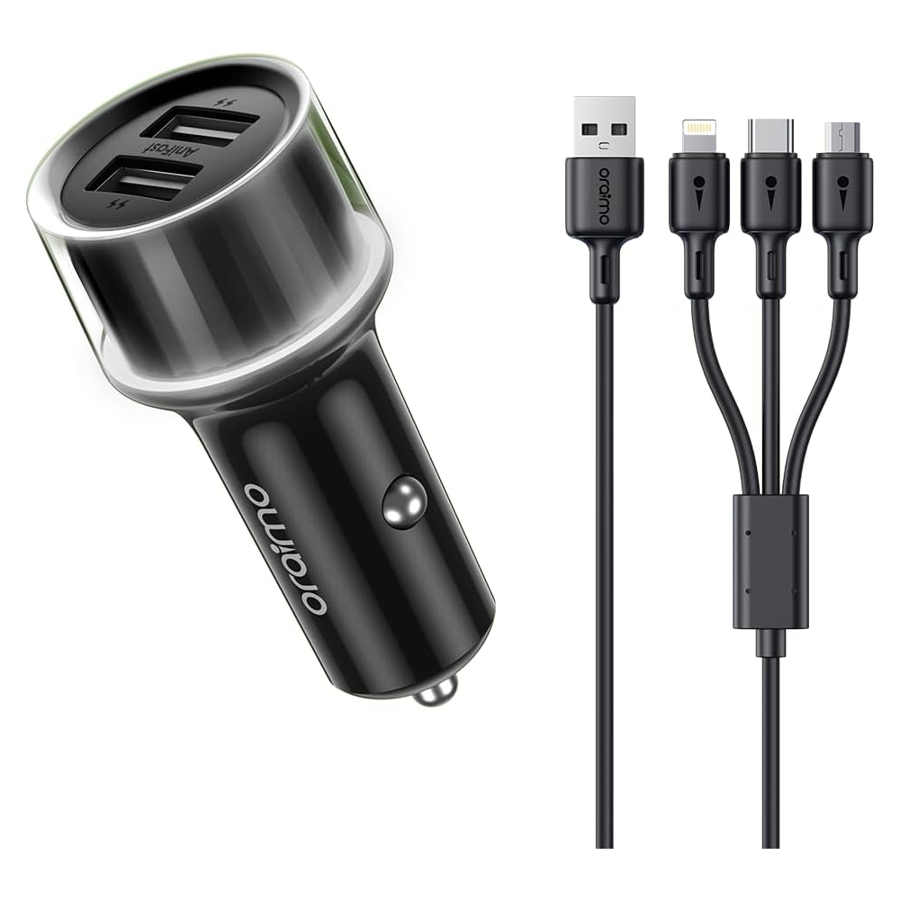 Oraimo OCC-1152D Dual USB 15.5W Fast Car Charger With 3-in-1 Cable - Black
