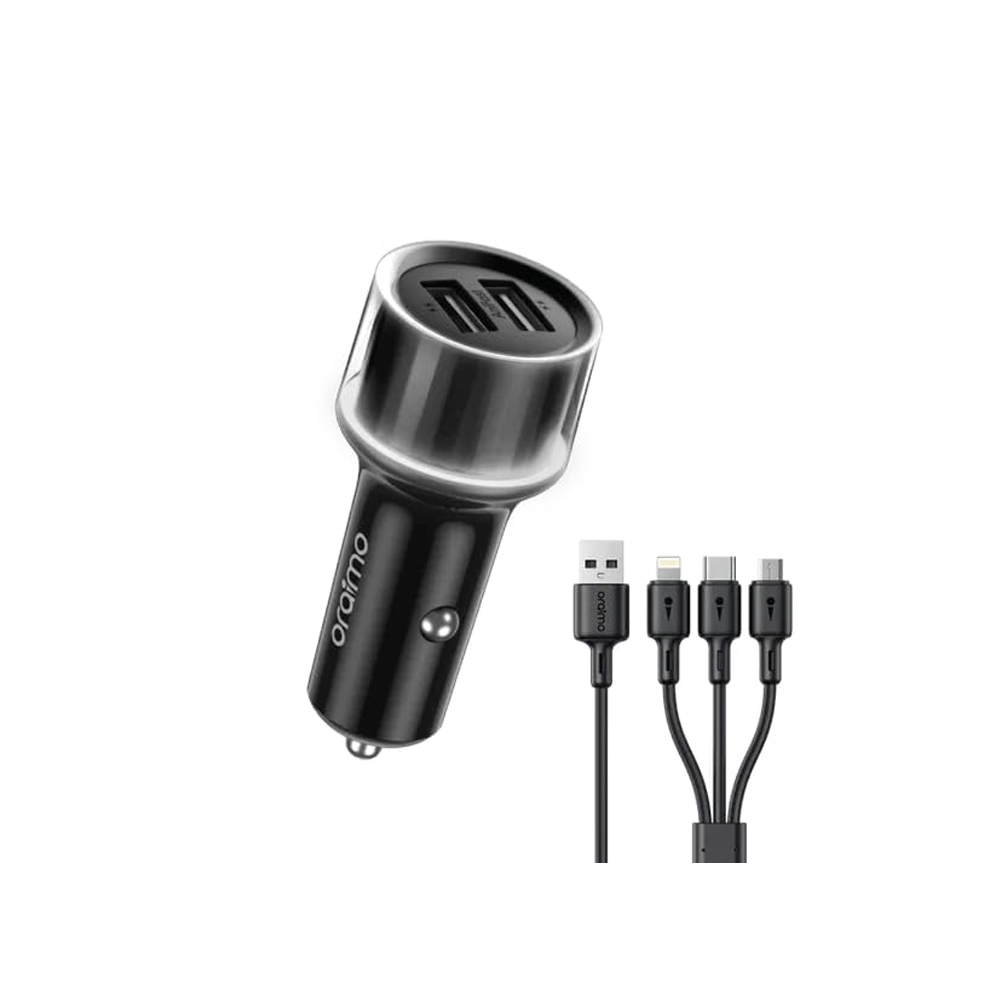 Oraimo OCC-1152D Dual USB 15.5W Fast Car Charger With 3-in-1 Cable - Black