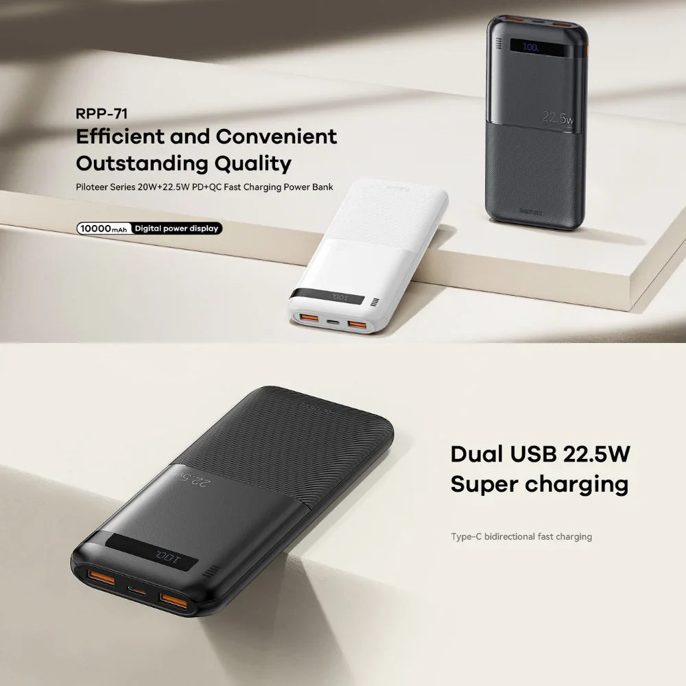 Remax RPP-71 Piloteer Series Power Bank 10000mAh 20W+22.5W - Black