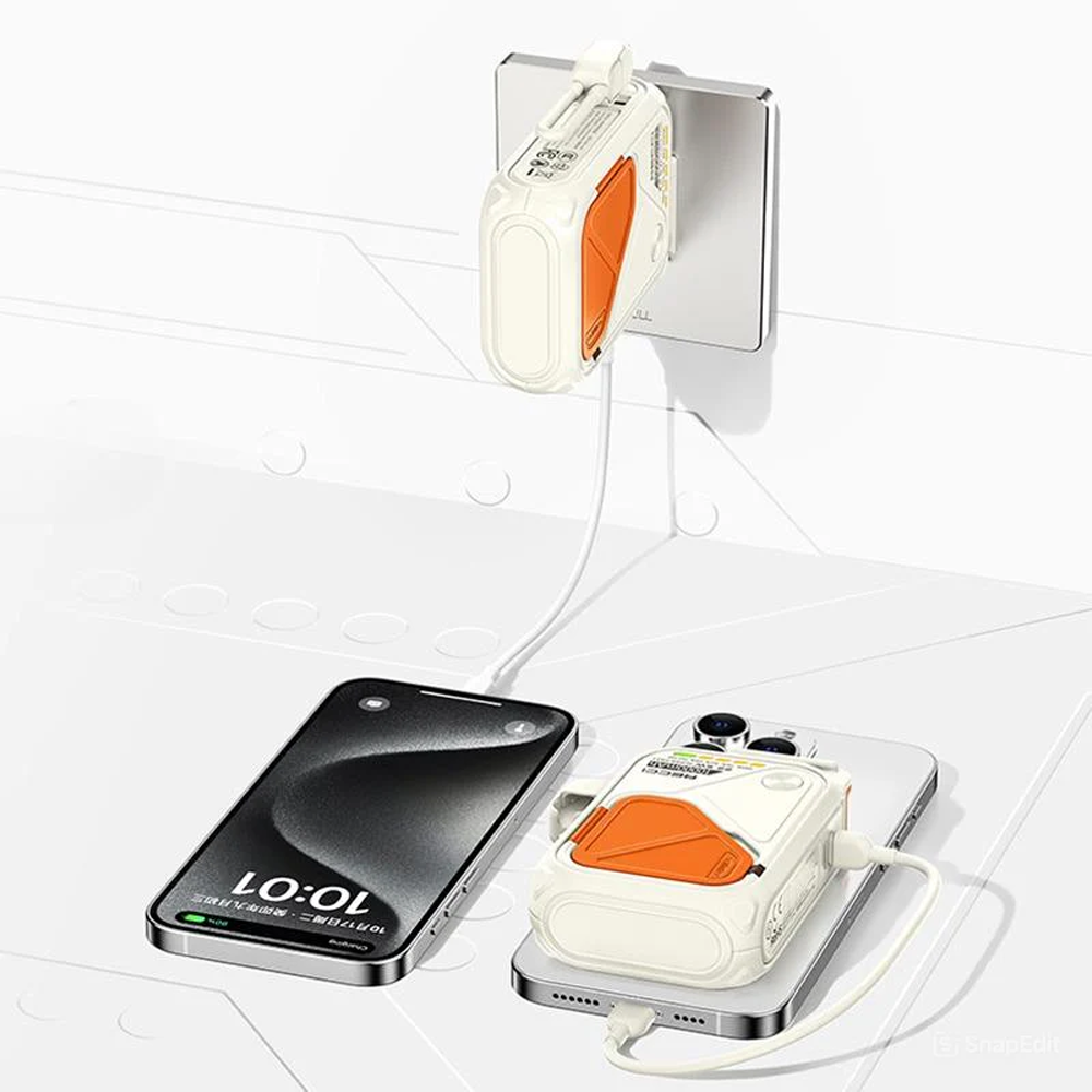 Recci Voyage Series RPB-A06 5-in-1 15W Magnetic Wireless + 22.5W Fast Charging Power Bank 10000mAh - White