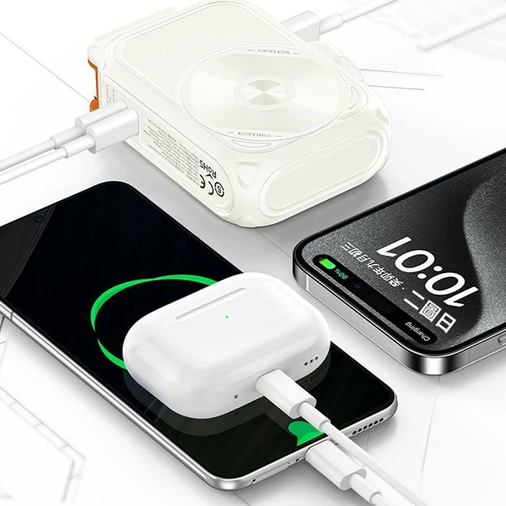 Recci Voyage Series RPB-A06 5-in-1 15W Magnetic Wireless + 22.5W Fast Charging Power Bank 10000mAh - White