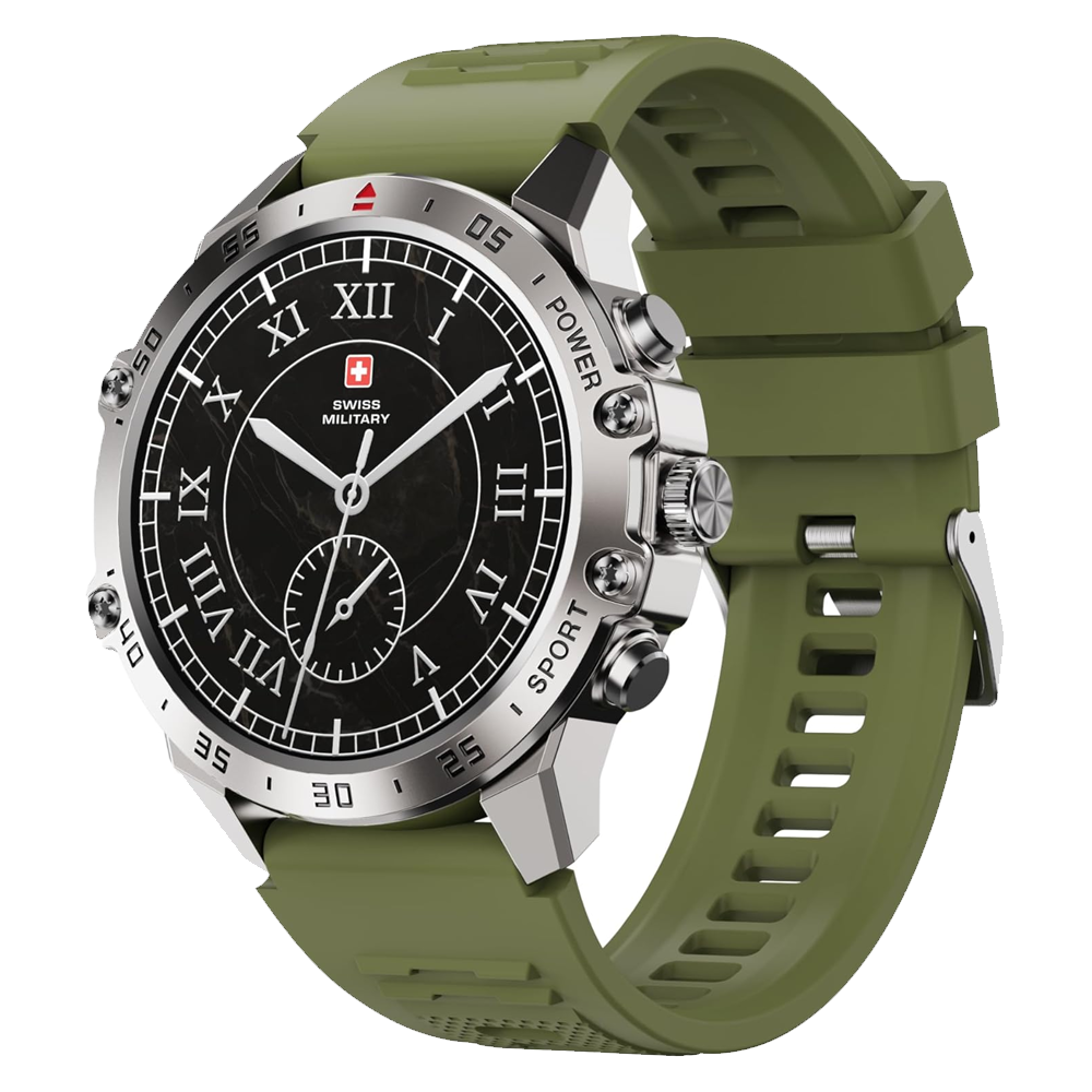 Swiss Military DOM 5 Smart Watch - Silver Metal Case With Green Silicone Strap