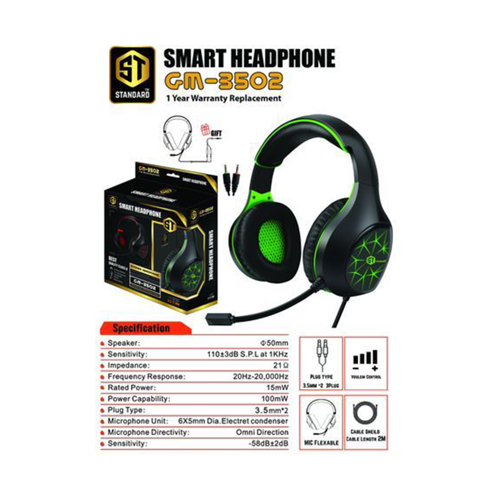 Headphone Wired Standard Gm-3502L (Two Socket With Convert + USB)