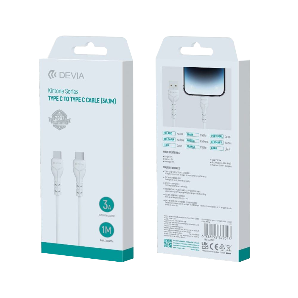 Cable Type-C To Type-C Devia Kintone Series Ec151 Mp714 1M