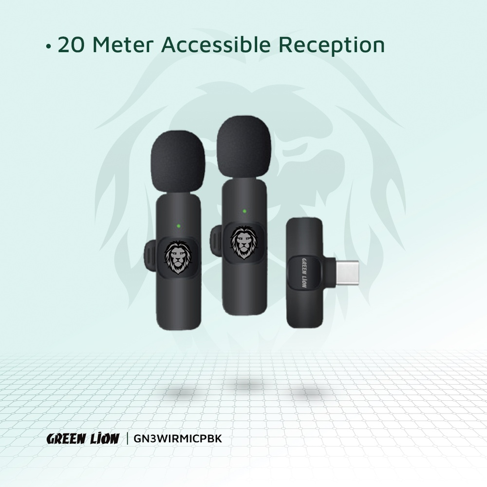 Green Lion 3 in 1 (Lightning & Type-C & USB) Dual Wireless Microphone - Black