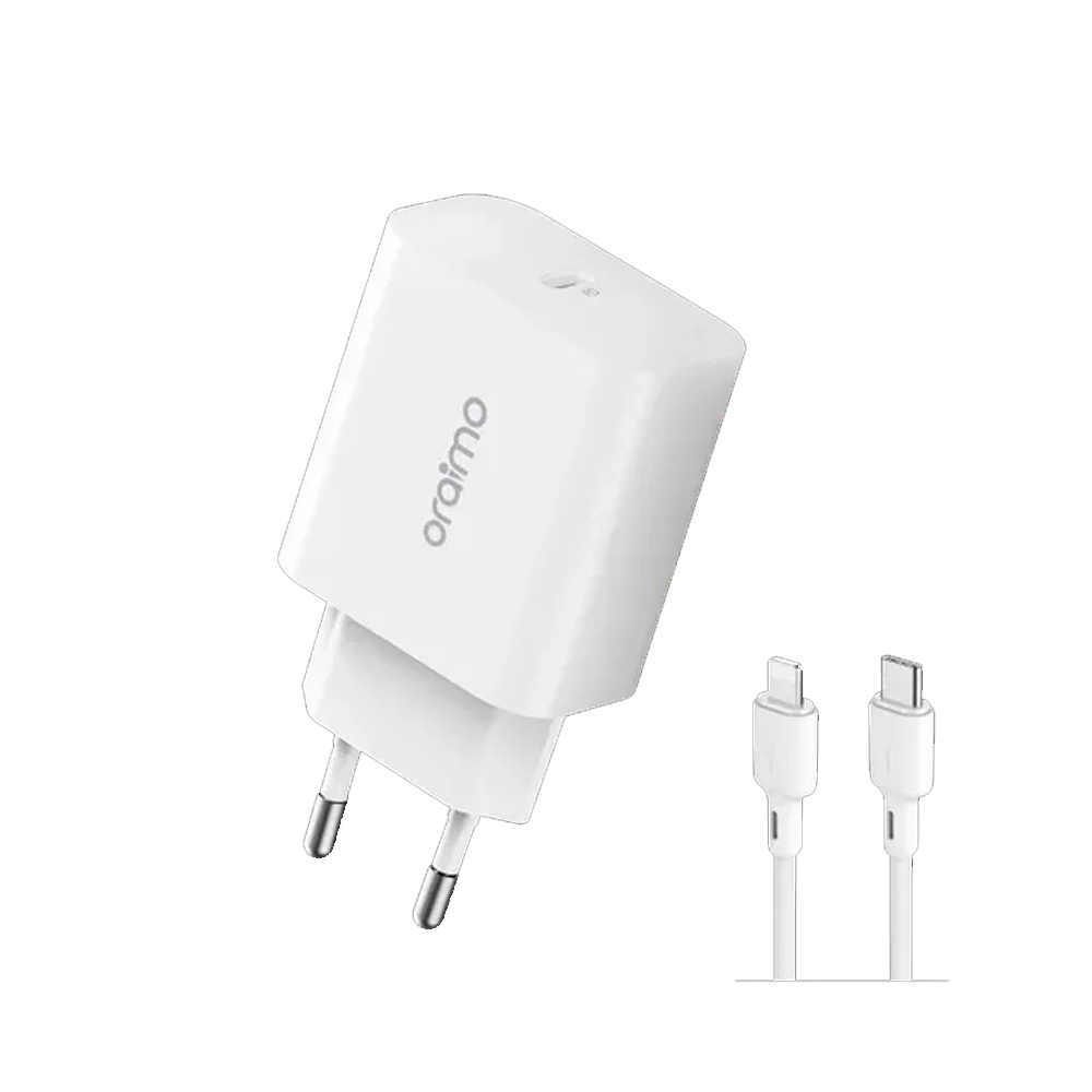Oraimo PowerCube 20 OCW-E106S+CL55 20W Type-C Wall Charger With Type-C To Lightning Cable 1m - White