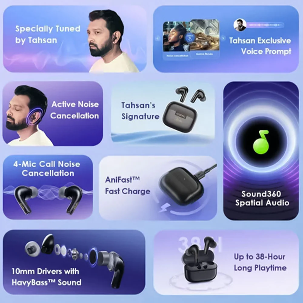 Oraimo SpaceBuds Z OTW-625 ANC Earbuds - Obsidian Black