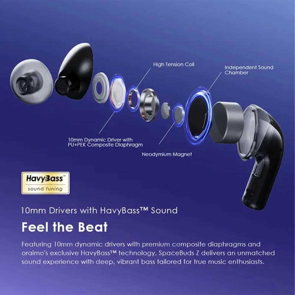 Oraimo SpaceBuds Z OTW-625 ANC Earbuds - Obsidian Black