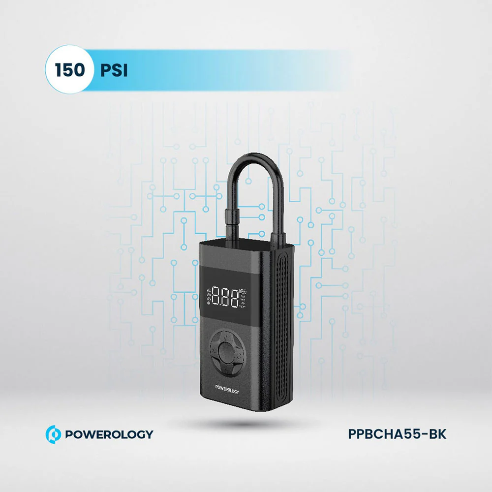 Powerology PPBCHA55 Ultra Portable Air Compressor With Power Bank - Black