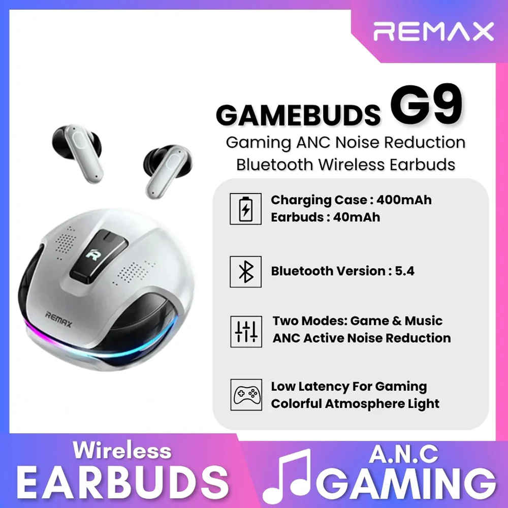 Remax GameBuds G9 RGB True ANC Earbuds - Silver