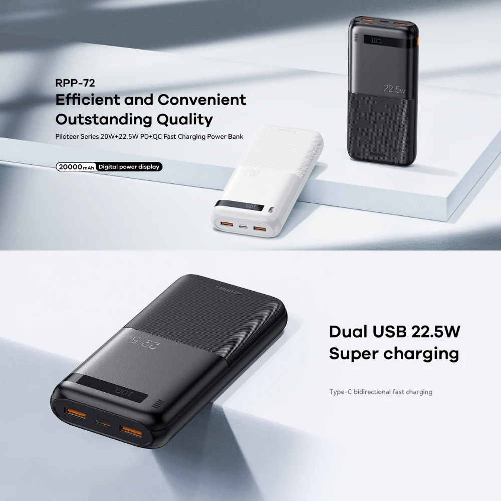 Remax RPP-72 Piloteer Series Power Bank 20000mAh 20W+22.5W - White