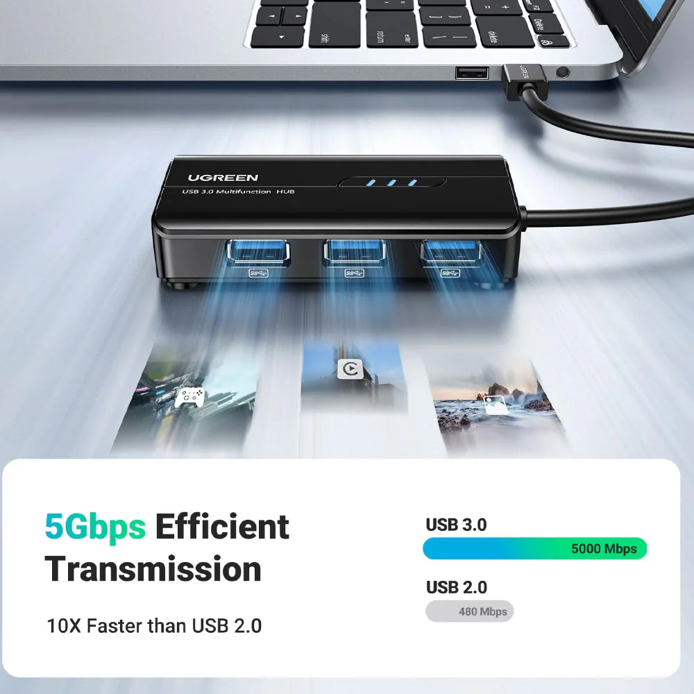 Ugreen 20265 3-Port USB 3.0 HUB With Gigabit Ethernet Adapter