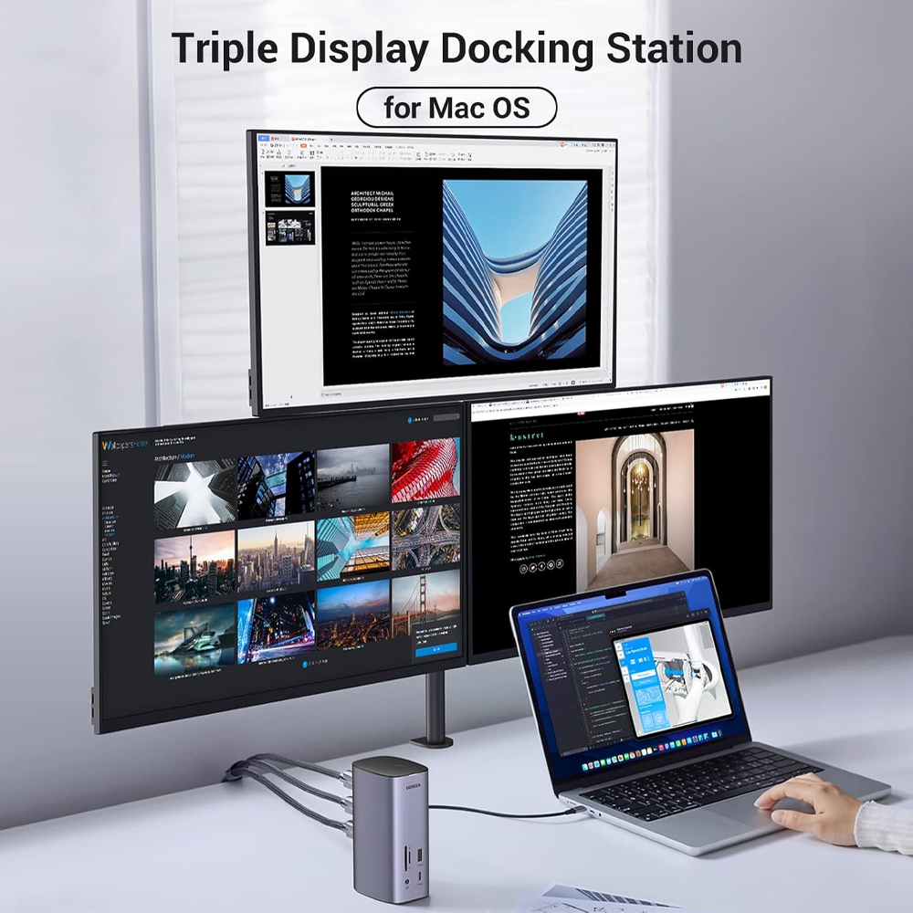 Ugreen 90325 CM555 12-in-1 Type-C Multifunction Docking Station (Type-C - 3 USB 3.0 - 3.5mm Audio - SD/TF Card Slot - Display - 2 HDMI - RJ45)