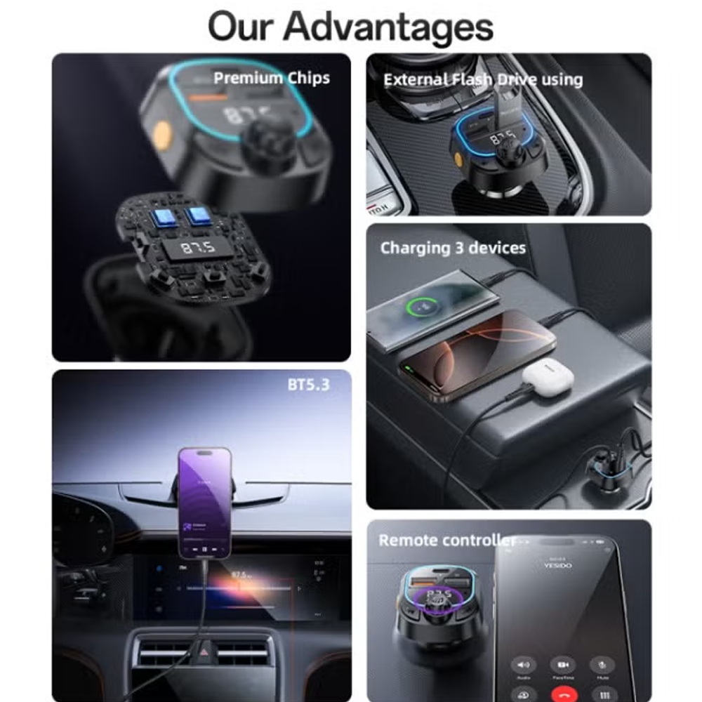 Yesido Y70 FM Transmitter & USB + Type-C 15W Charger